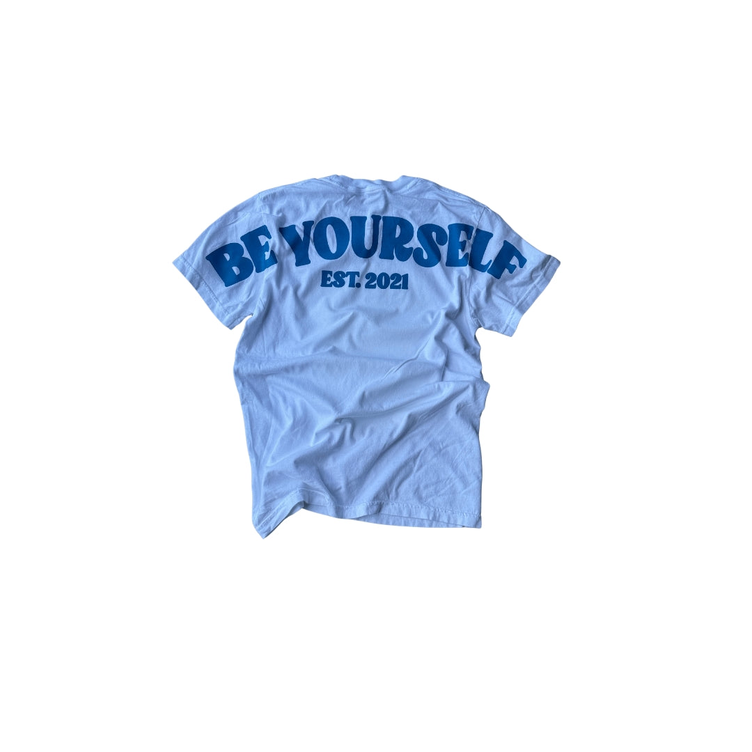 "BE YOURSELF" TEE (WHITE/BLUE)